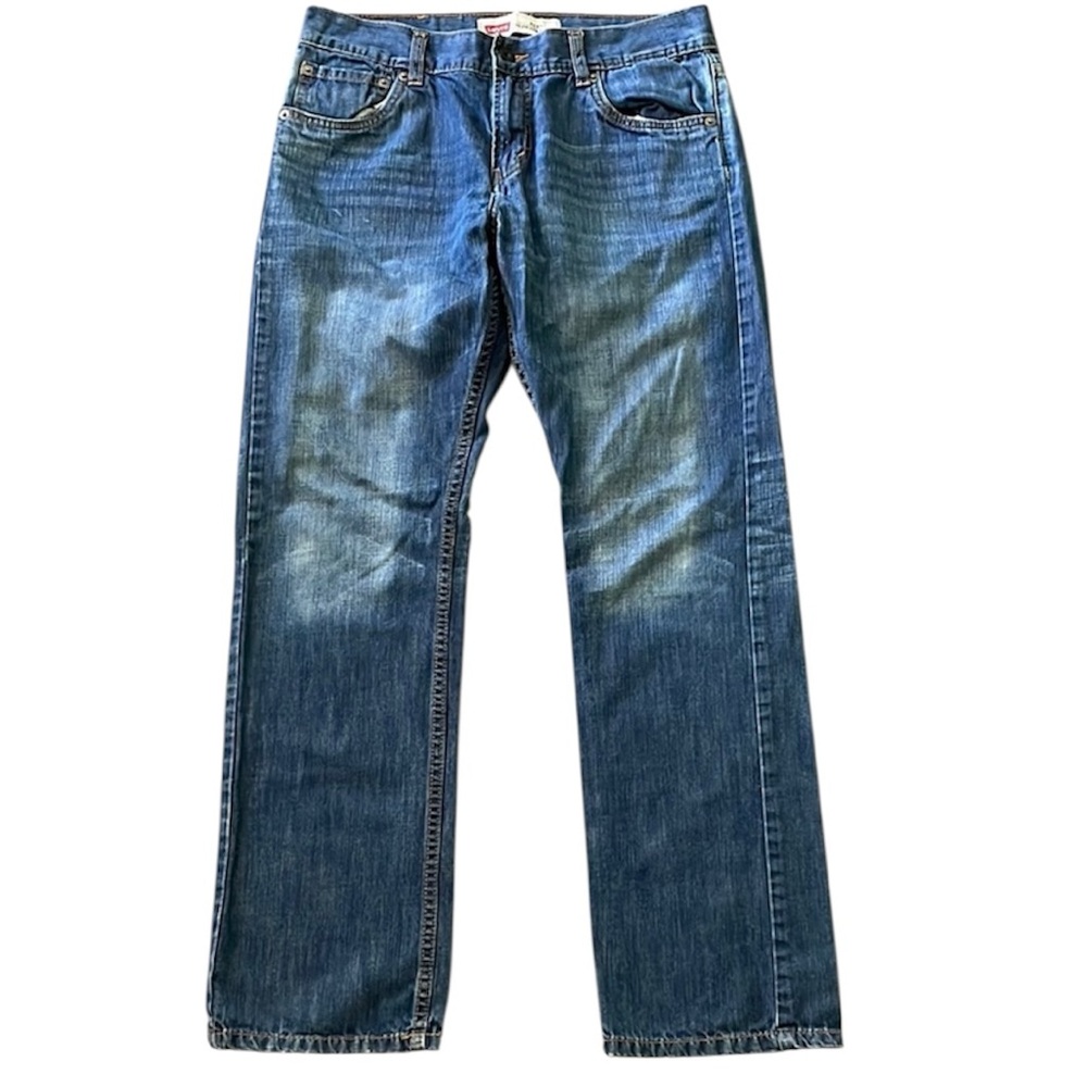 Levi’s 513 slim straight distressed blue jeans